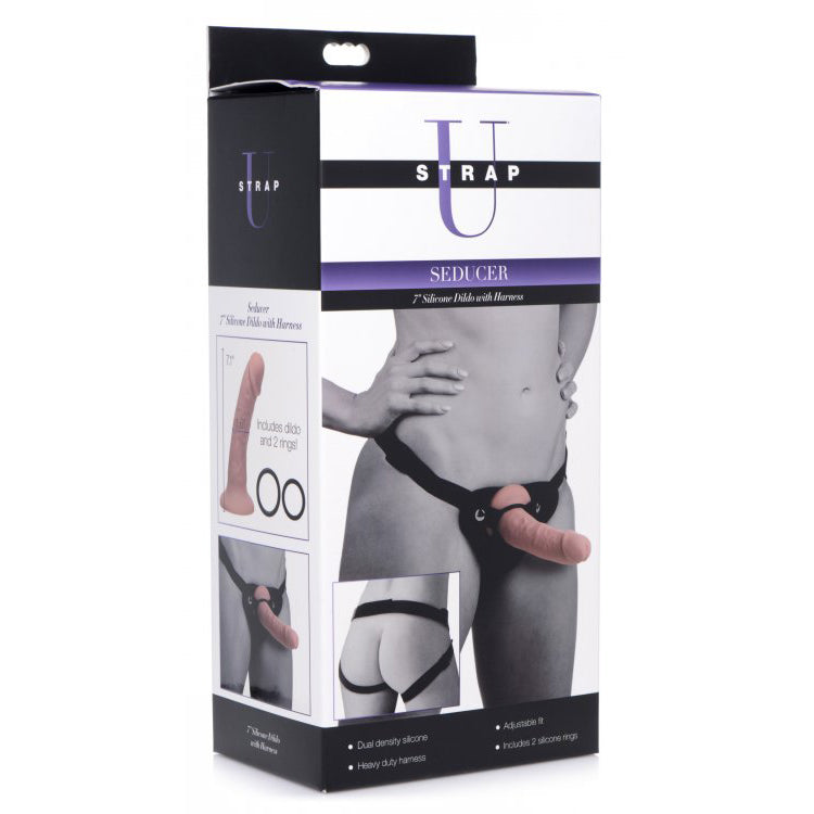 Strap U Seducer 7'' Silicone Dildo With Harness | 848518037282 | Discreet Personal Wellness