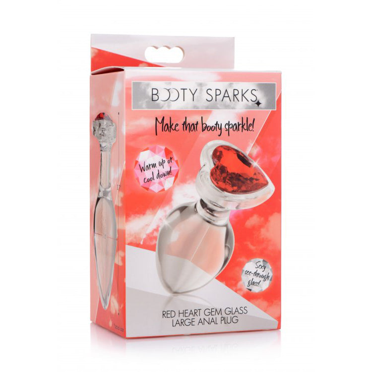 Booty Sparks Red Heart Gem Glass Anal Plug Large | 848518037404 | Discreet Personal Wellness