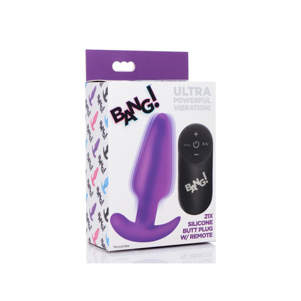 Bang! 21X Vibrating Silicone Butt Plug W/ Remote Control Purple | 848518039712 | Discreet Personal Wellness