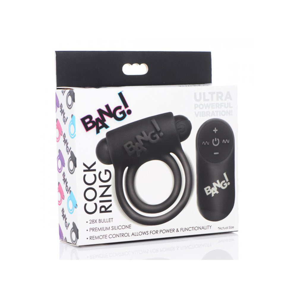 Bang! Silicone Penis Ring & Bullet W/ Remote Control Black | 848518039828 | Discreet Personal Wellness
