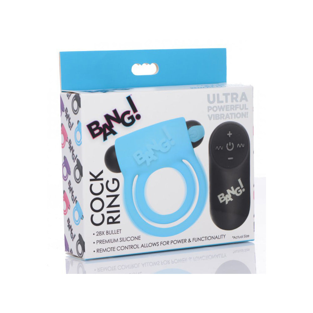 Bang! Silicone Penis Ring & Bullet W/ Remote Control Blue | 848518039835 | Discreet Personal Wellness