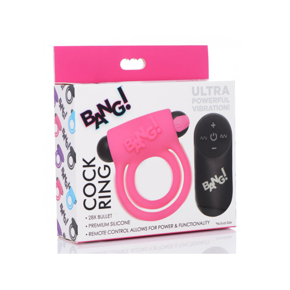 Bang! Silicone Penis Ring & Bullet W/ Remote Control Pink | 848518039842 | Discreet Personal Wellness