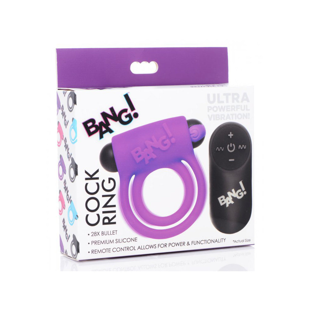 Bang! Silicone Penis Ring & Bullet W/ Remote Control Purple | 848518039859 | Discreet Personal Wellness