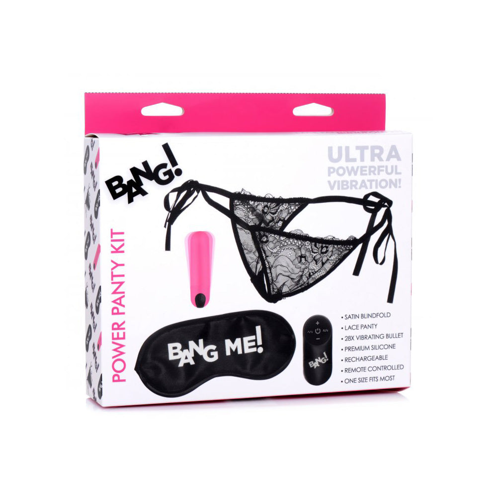 Bang! Power Panty Lace Panties, Bullet, & Blindfold Kit Pink | 848518039958 | Discreet Personal Wellness
