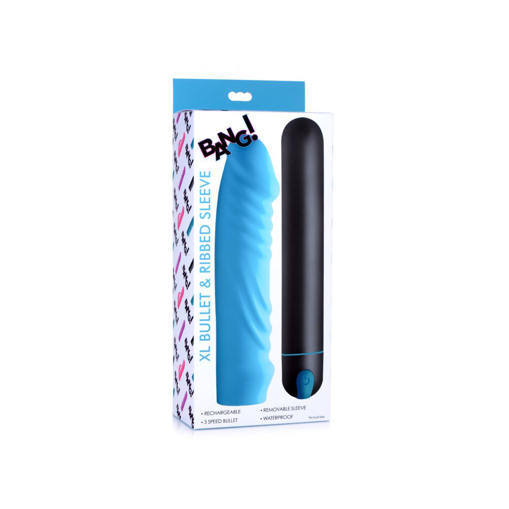 Bang! Xl Bullet & Ribbed Silicone Sleeve Blue | 848518042156 | Discreet Personal Wellness