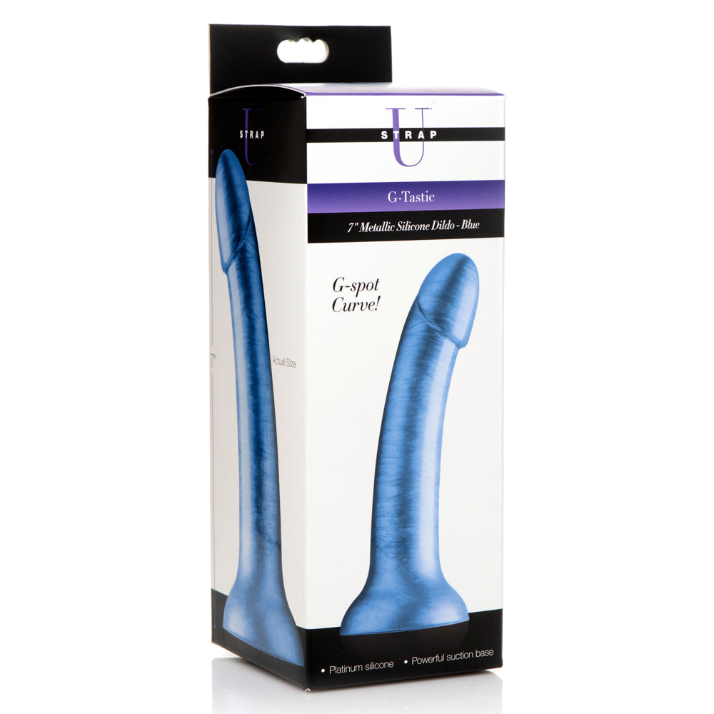 Strap U G-Tastic 7'' Metallic Silicone Dildo Blue | 848518045911 | Discreet Personal Wellness