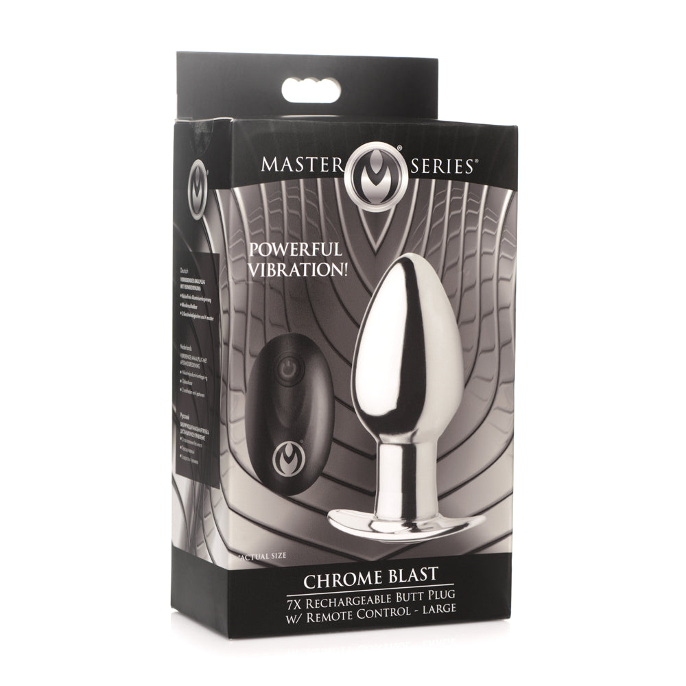Master Series Chrome Blast 7X Rechargeable Butt Plug W/ Remote Control Large | 848518045959 | Discreet Personal Wellness