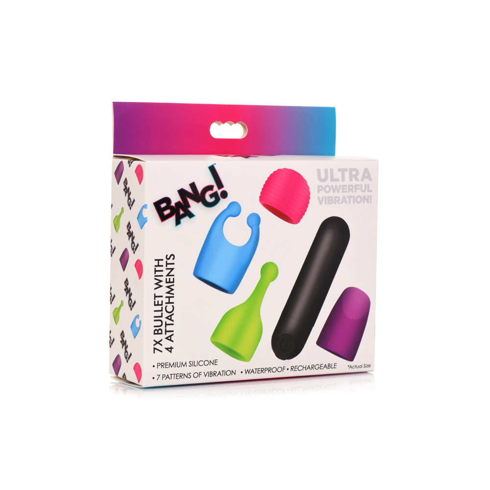 Bang! Rechargeable Bullet W/ 4 Attachments | 848518048035 | Discreet Personal Wellness