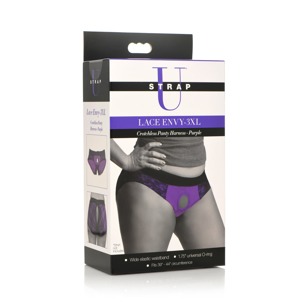 Strap U Lace Envy 3Xl Crotchless Panty Harness Purple | 848518048158 | Discreet Personal Wellness
