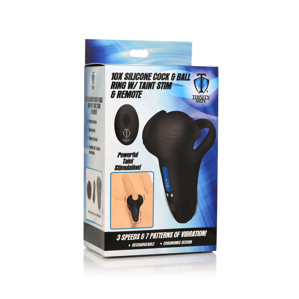 Trinity Men 10X Silicone Penis & Ball Ring W/ Taint Stim & Remote Control | 848518048899 | Discreet Personal Wellness