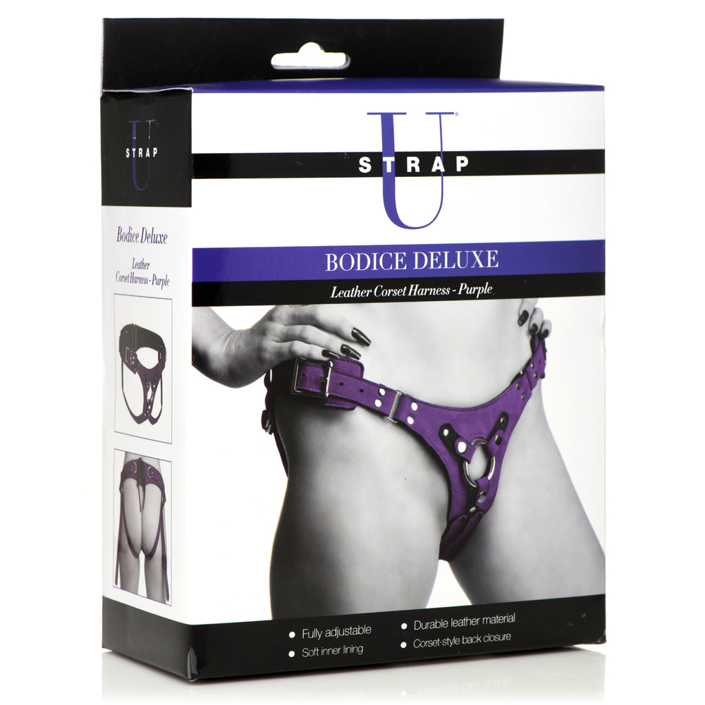 Strap U Bodice Deluxe Leather Corset Harness Purple | 848518051349 | Discreet Personal Wellness