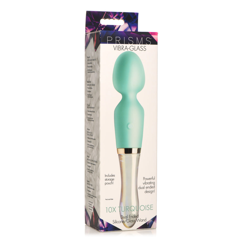 Prisms Vibra-Glass 10X Turquoise Dual Ended Silicone/Glass Wand | 848518052476 | Discreet Personal Wellness