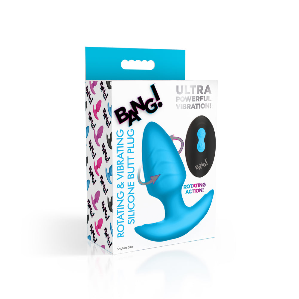 Bang! Rotating & Vibrating Silicone Butt Plug W/ Remote Blue | 848518055880 | Discreet Personal Wellness