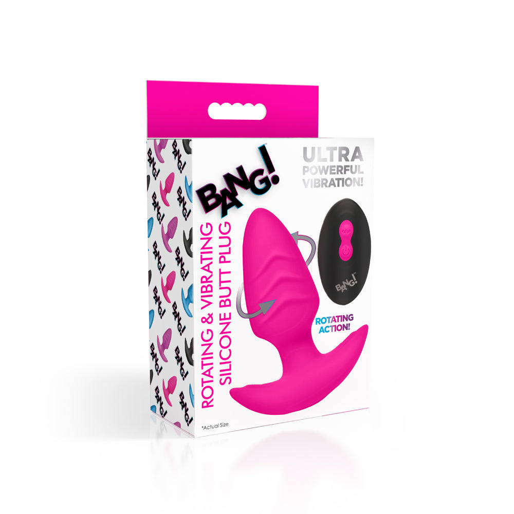 Bang! Rotating & Vibrating Silicone Butt Plug W/ Remote Pink | 848518055897 | Discreet Personal Wellness