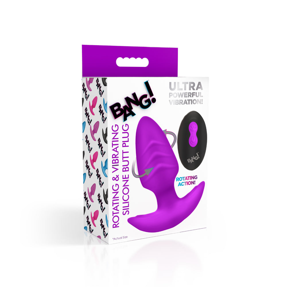 Bang! Rotating & Vibrating Silicone Butt Plug W/ Remote Purple | 848518055903 | Discreet Personal Wellness
