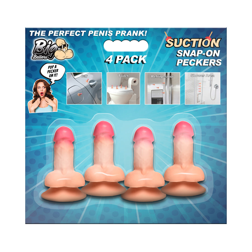 Big Ballers Suction Snap-On Peckers 4 Pk | 848518055965 | Discreet Personal Wellness