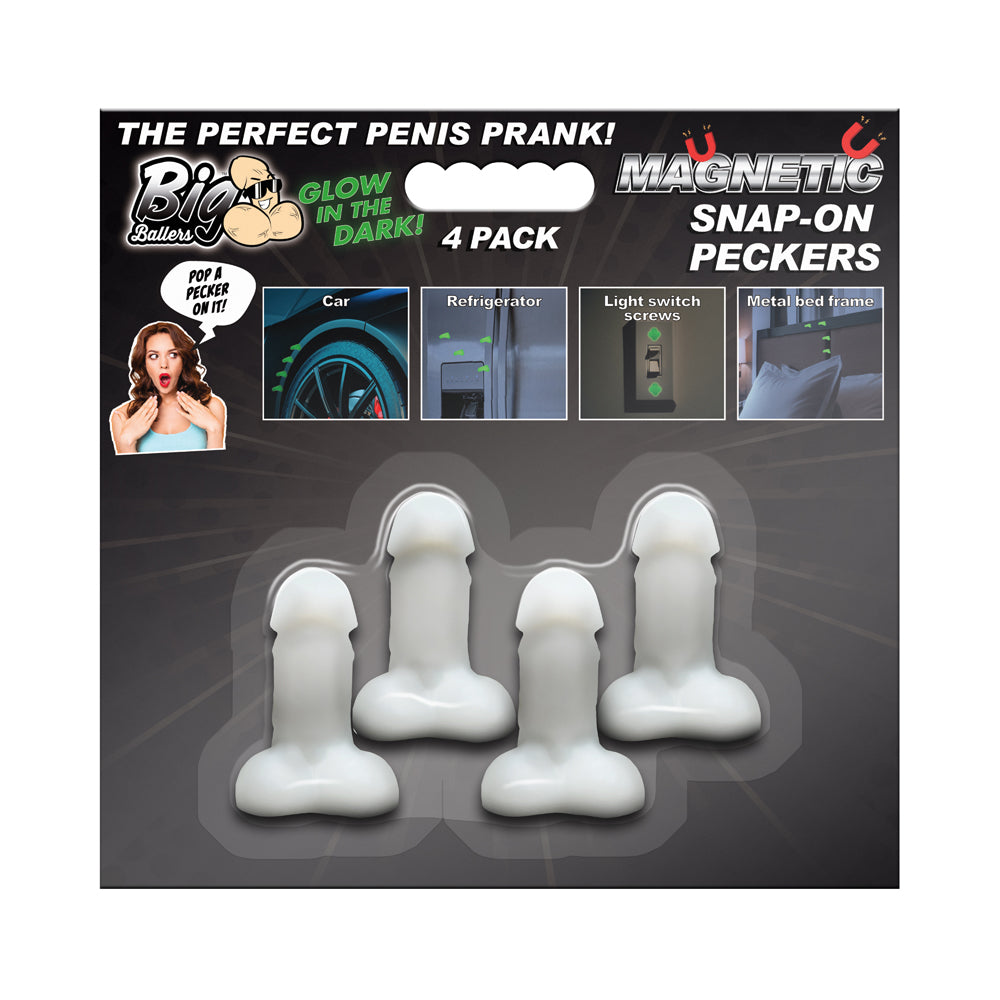 Big Ballers Glow-In-The-Dark Magnetic Snap-On Peckers 4 Pk | 848518055989 | Discreet Personal Wellness