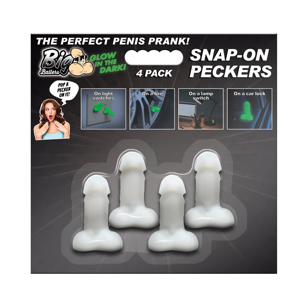 Big Ballers Glow-In-The-Dark Snap-On Peckers 4 Pk | 848518056009 | Discreet Personal Wellness