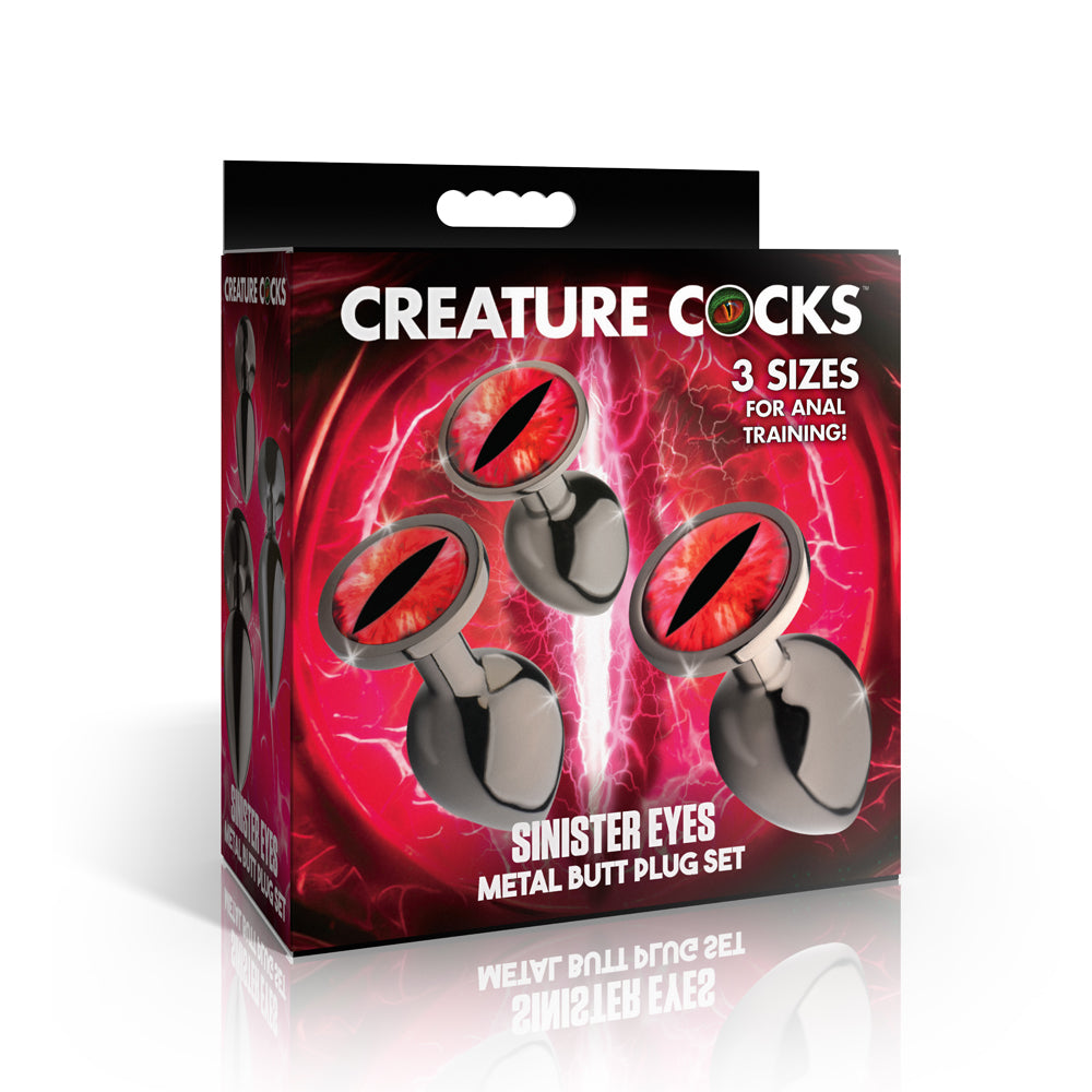 Creature Penis Sinister Red Eyes Metal Butt Plug Set | 848518059949 | Discreet Personal Wellness