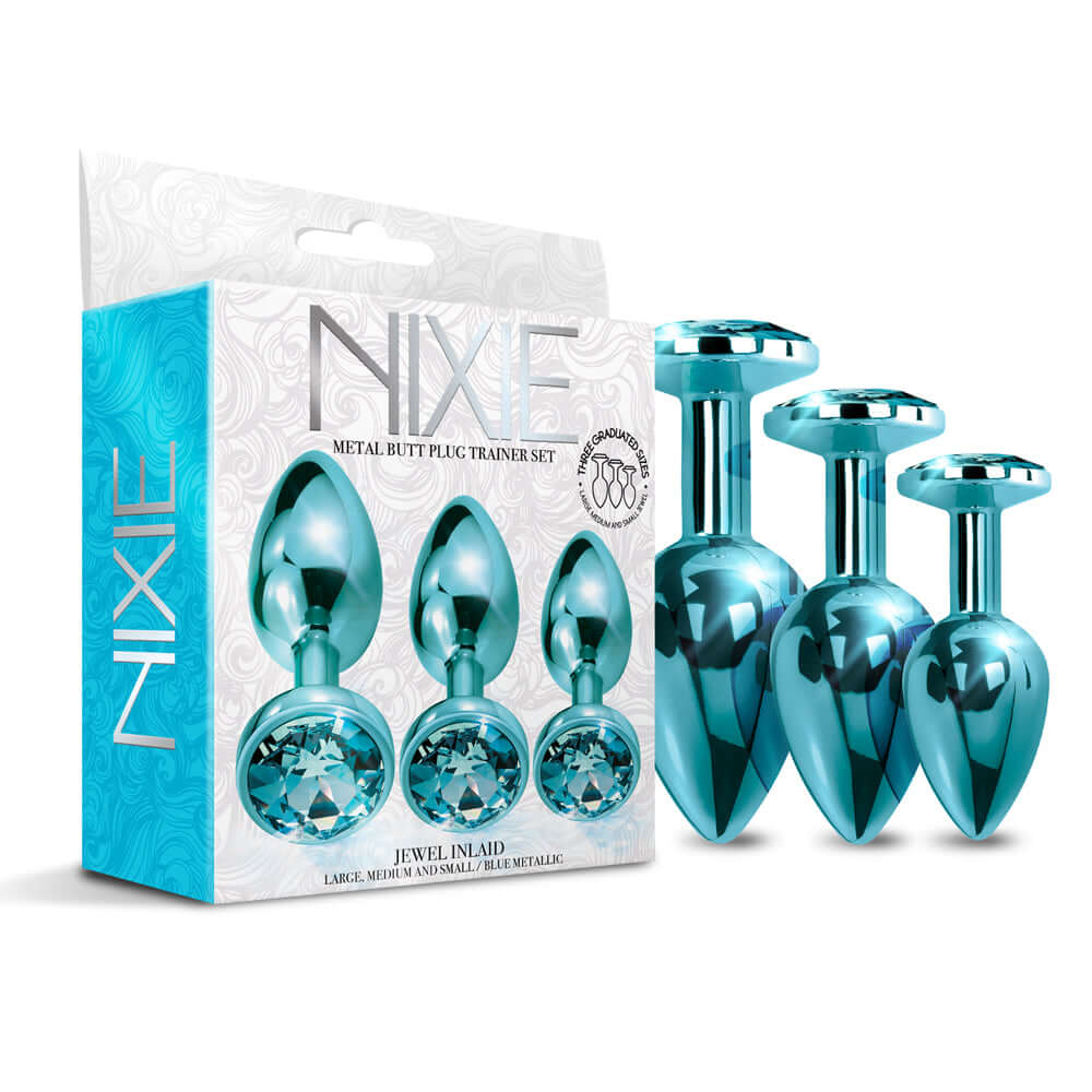 Nixie Metal Butt Plug Trainer Set Blue Metallic | 850010096933 | Discreet Personal Wellness