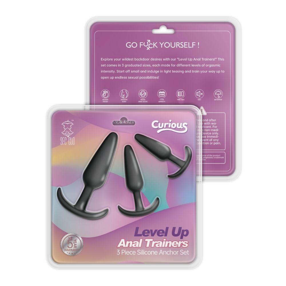 Curious Level Up Anal Trainers 3 Piece Silicone Anchor Set Black | 850017269026 | Discreet Personal Wellness