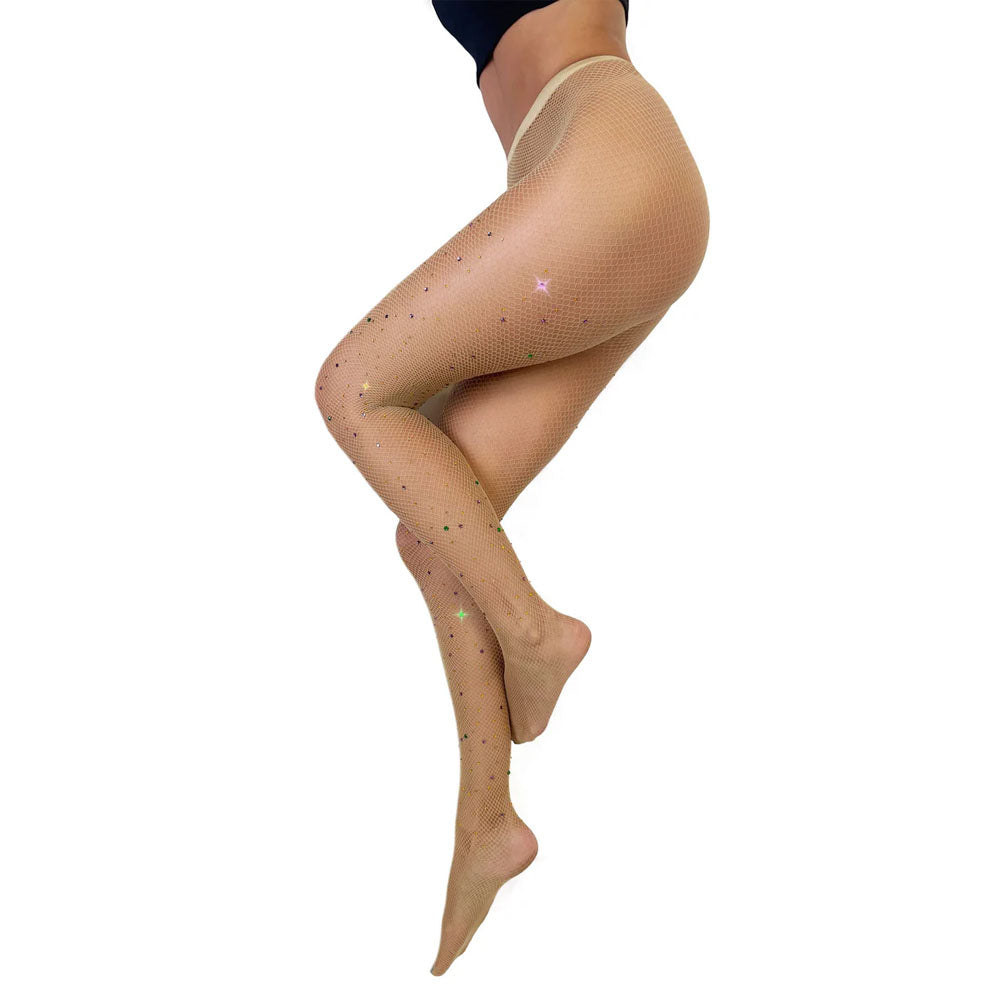 Tan Rhinestone Mardi Gras Tights Size B | 850066172216 | Discreet Personal Wellness