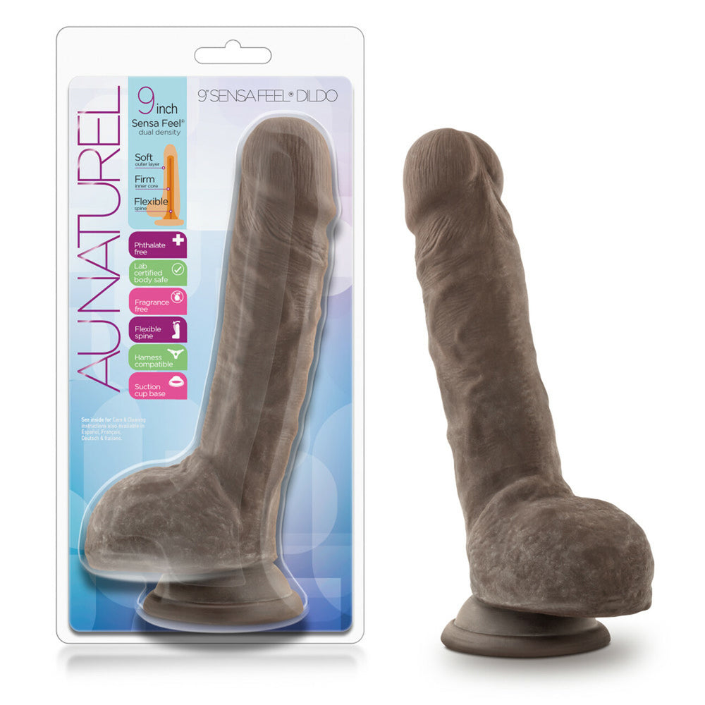 Au Naturel 9" Sensa Feel Dildo Chocolate | 855215007630 | Discreet Personal Wellness