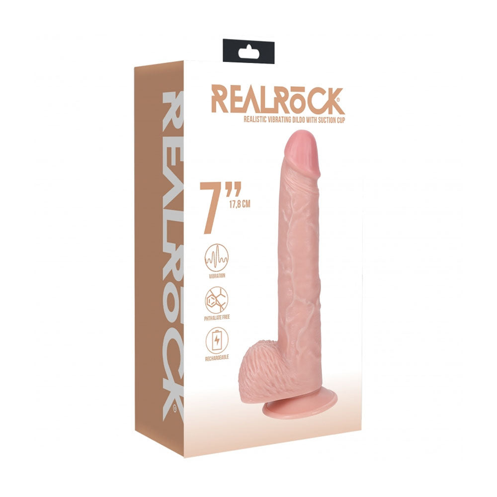 Realrock 7" Vibrating Penis With Balls Regular Straight Flesh | 8714273053954 | Discreet Personal Wellness