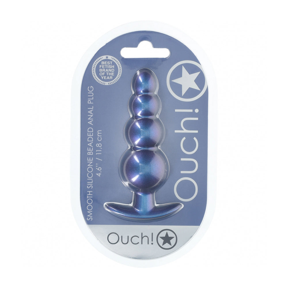Ouch! Beaded Anal Plug Silicone Metallic Blue | 8714273056948 | Discreet Personal Wellness