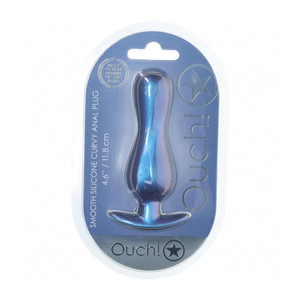 Ouch! Curvy Anal Plug Silicone Metallic Blue | 8714273057129 | Discreet Personal Wellness