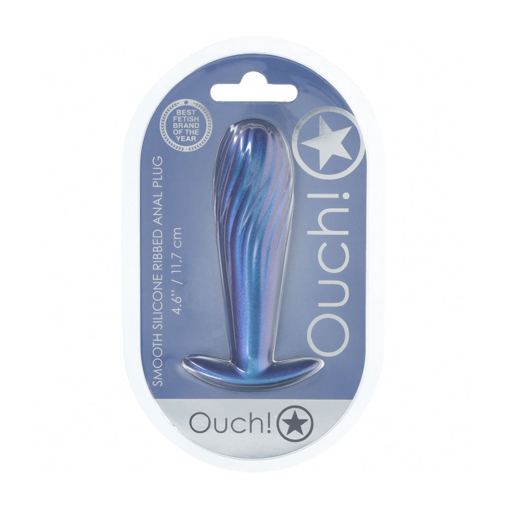 Ouch! Ribbed Anal Plug Silicone Metallic Blue | 8714273057167 | Discreet Personal Wellness