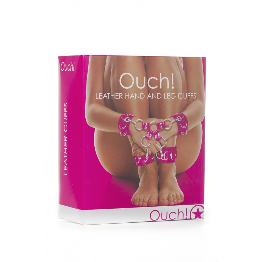 Ouch! Leather Hand And Legcuffs Pink | 8714273309426 | Discreet Personal Wellness