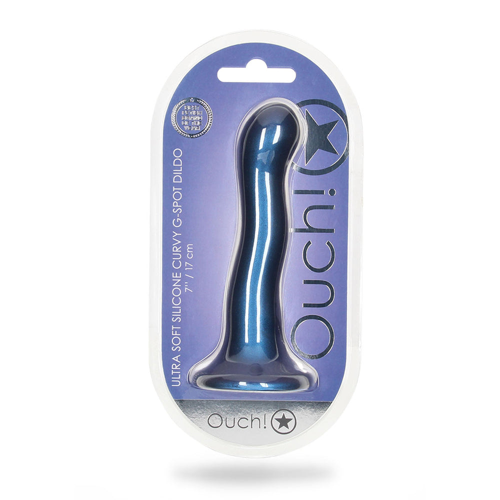 Ultra Soft Silicone Curvy G-Spot Dildo 7" Metallic Blue | 8714273493491 | Discreet Personal Wellness