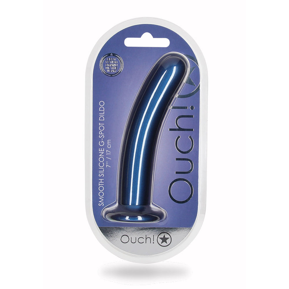 Smooth Silicone G-Spot Dildo 7" Metallic Blue | 8714273494337 | Discreet Personal Wellness