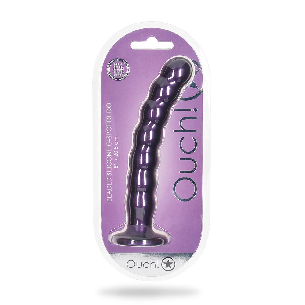 Beaded Silicone G-Spot Dildo 8" Metallic Purple | 8714273495105 | Discreet Personal Wellness