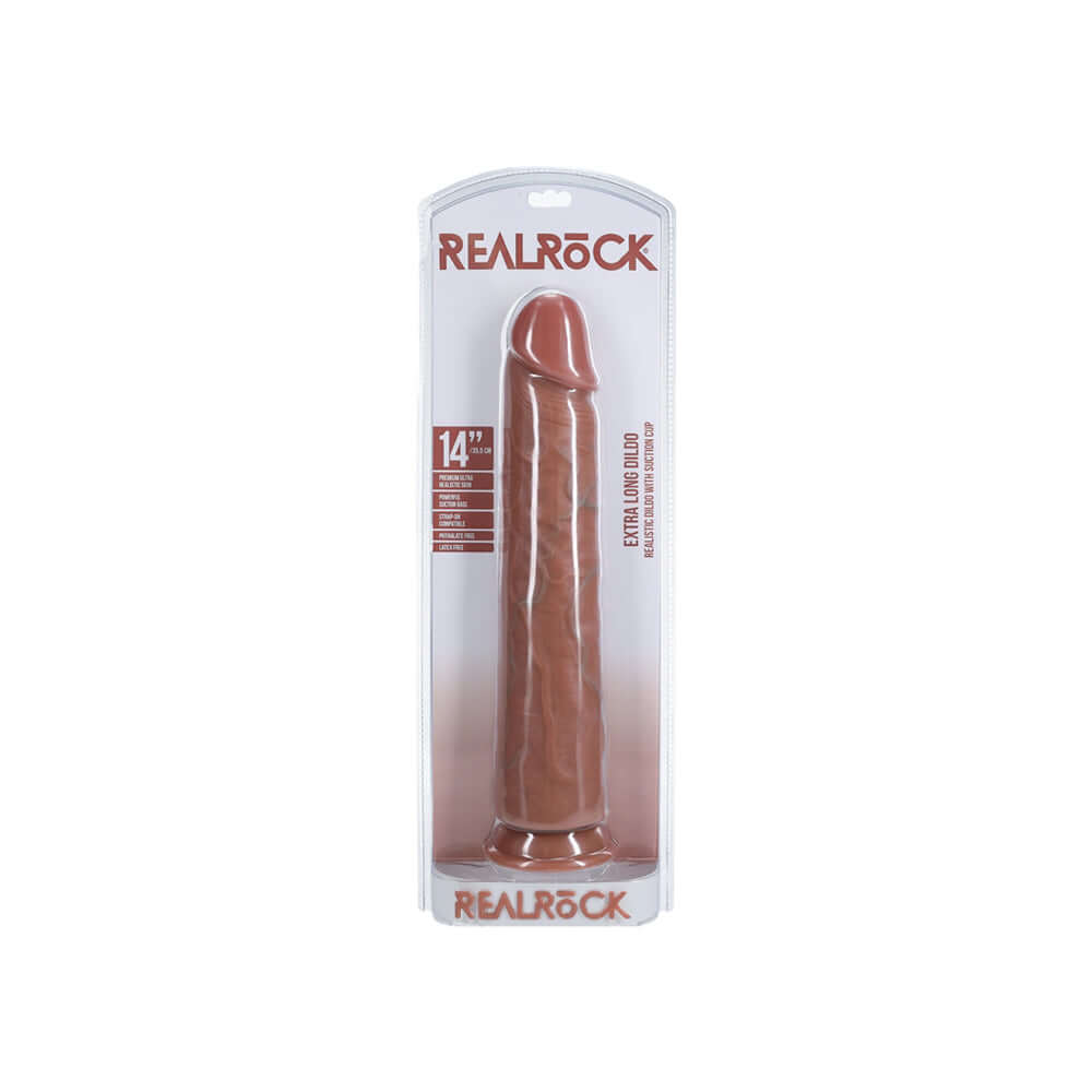 Realrock Extra Long Realistic Dildo No Balls 14" Tan | 8714273505149 | Discreet Personal Wellness