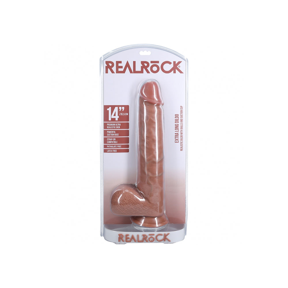 Realrock Extra Long Realistic Dildo With Balls 14" Tan | 8714273505750 | Discreet Personal Wellness