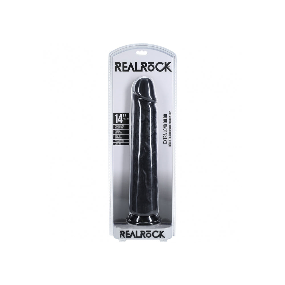 Realrock Extra Long Realistic Dildo No Balls 14" Black | 8714273505767 | Discreet Personal Wellness