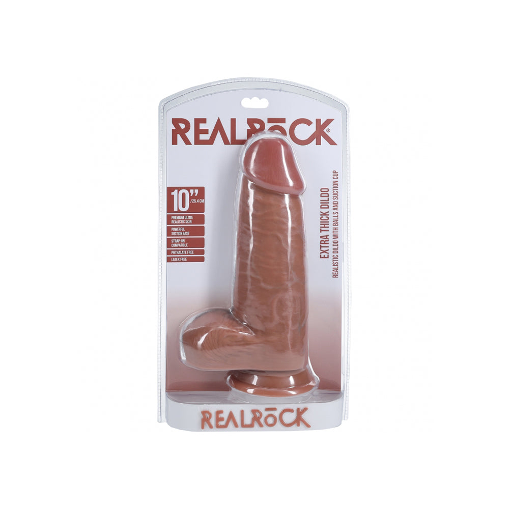 Realrock Extra Thick Realistic Dildo With Balls 10" Tan | 8714273505781 | Discreet Personal Wellness