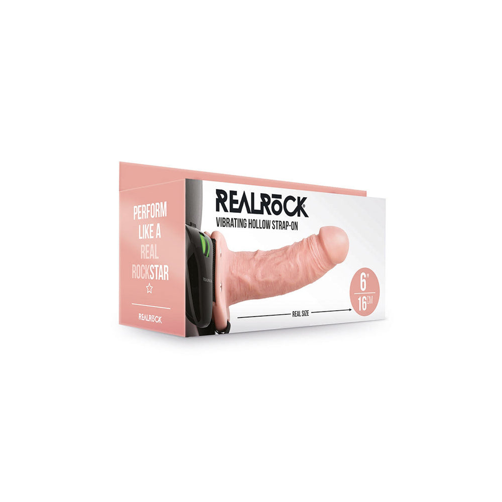 Realrock Vibrating Hollow Strap-On No Balls 6" Flesh | 8714273521354 | Discreet Personal Wellness