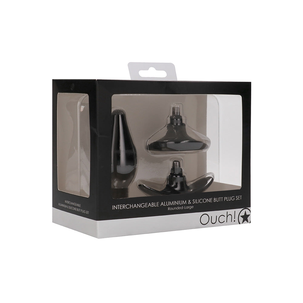 Ouch! Interchangeable Butt Plug Set Rounded Large Black | 8714273531926 | Discreet Personal Wellness