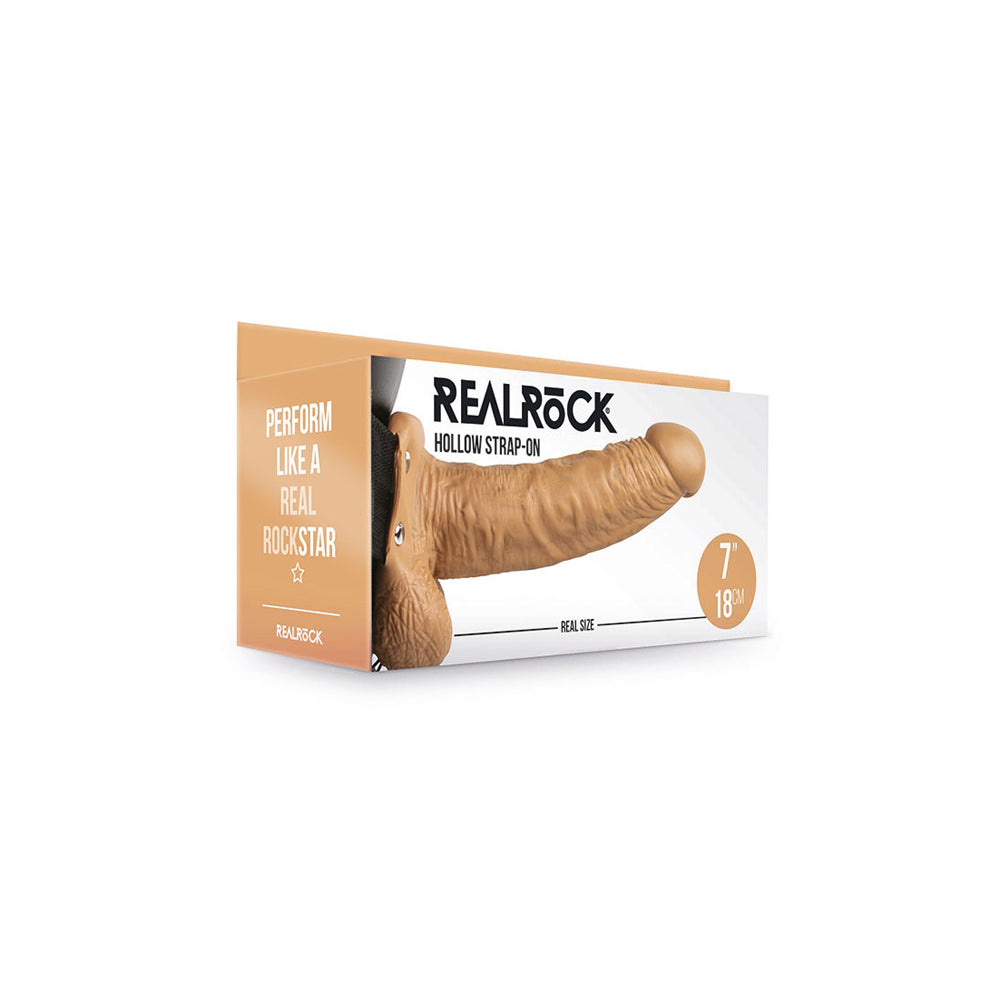 Realrock Hollow Strap-On With Balls 7" Tan | 8714273533715 | Discreet Personal Wellness