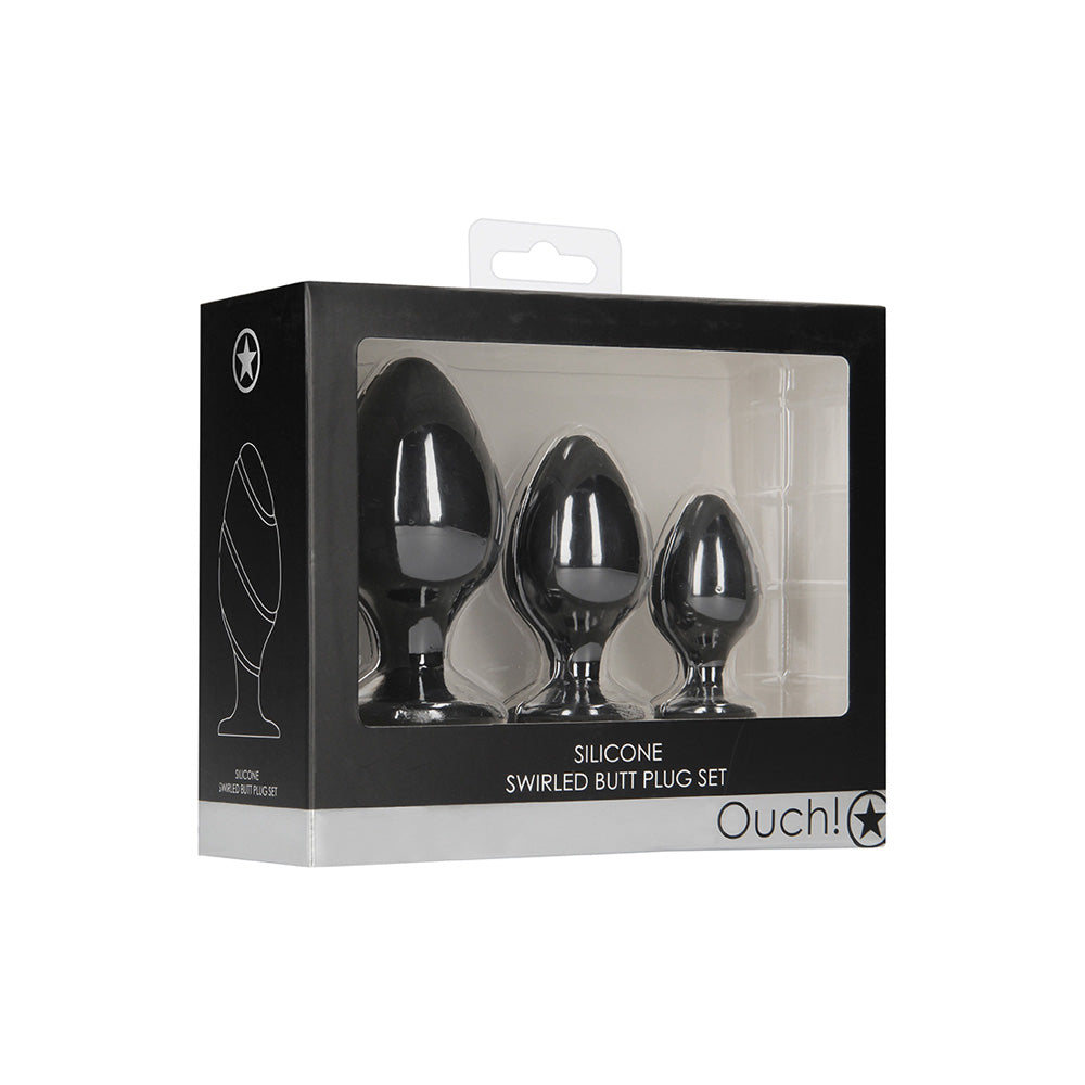 Ouch! Swirled Butt Plug Set Black | 8714273925664 | Discreet Personal Wellness