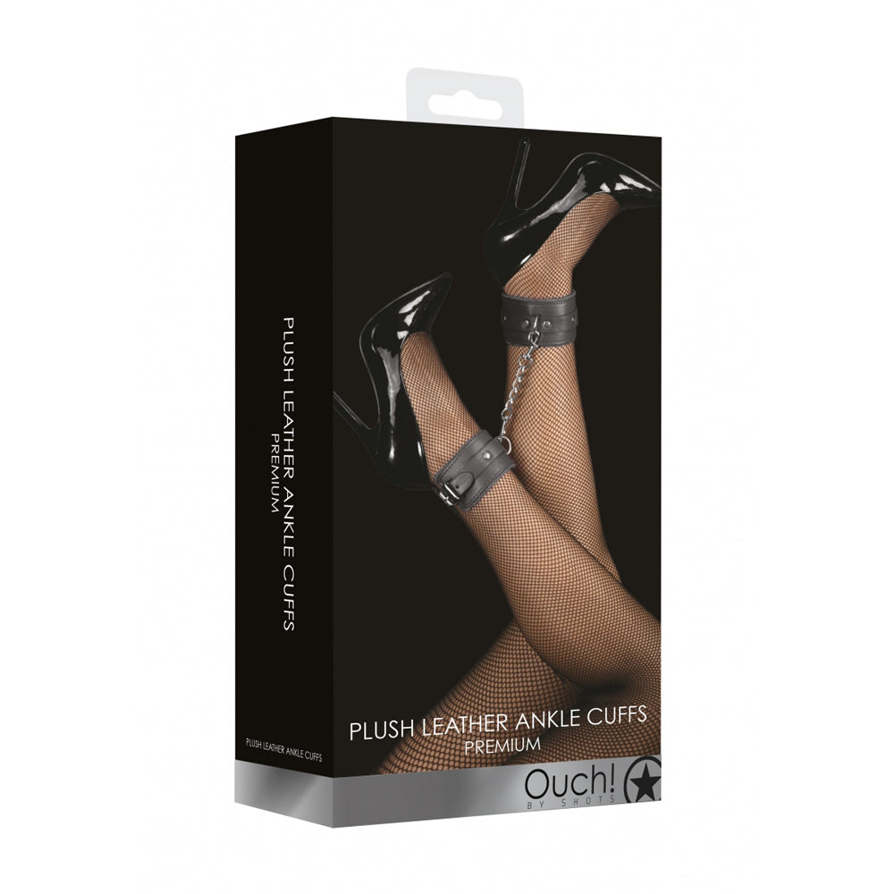 Ouch! Plush Leather Ankle Cuffs Black | 8714273927712 | Discreet Personal Wellness