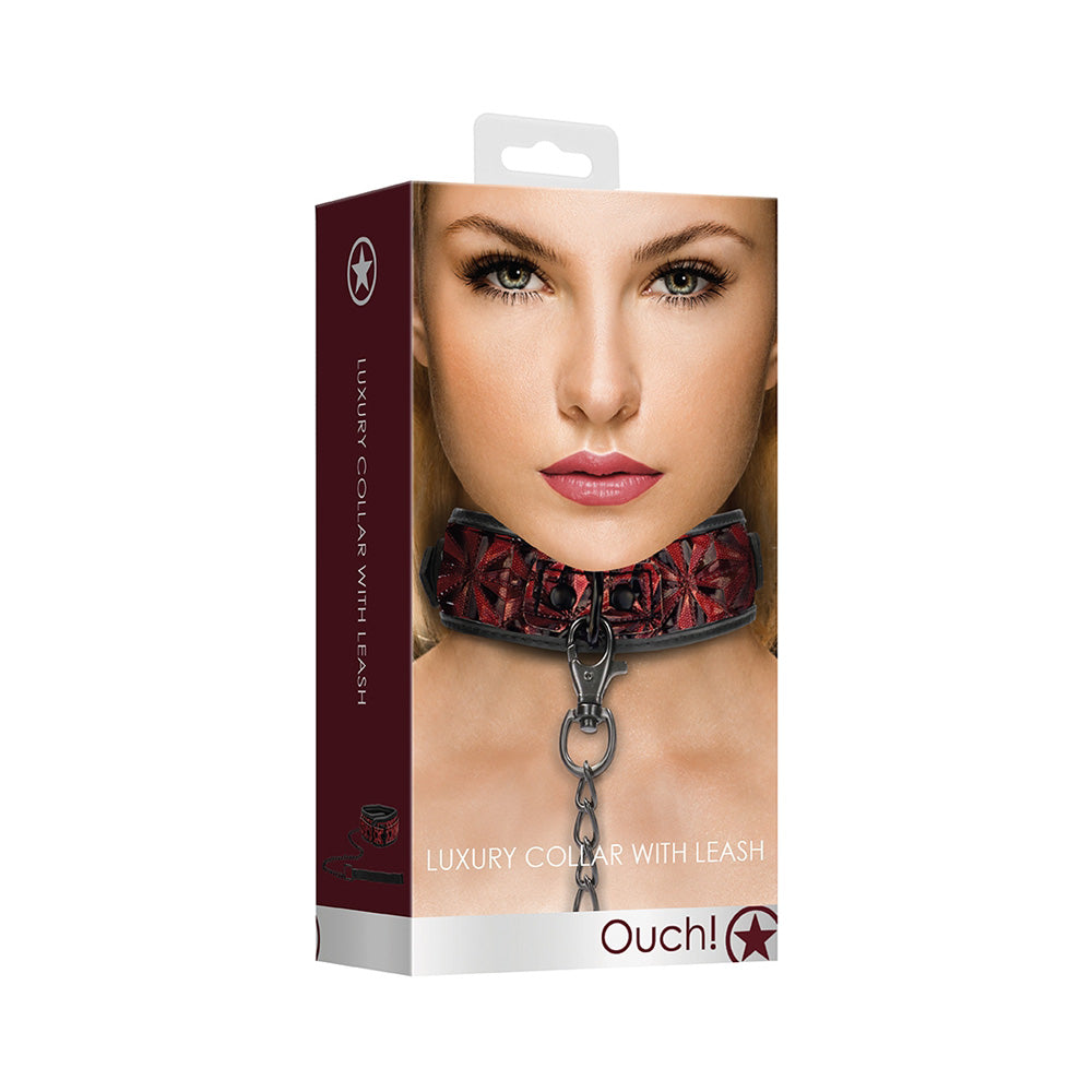 Ouch! Luxury Collar With Leash Burgundy | 8714273928634 | Discreet Personal Wellness