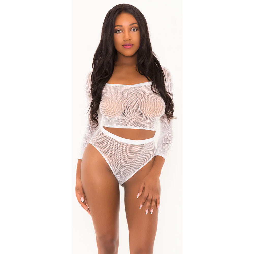 Rhinestone Crop Top With Matching Panty White O/S | 8932133010071 | Discreet Personal Wellness