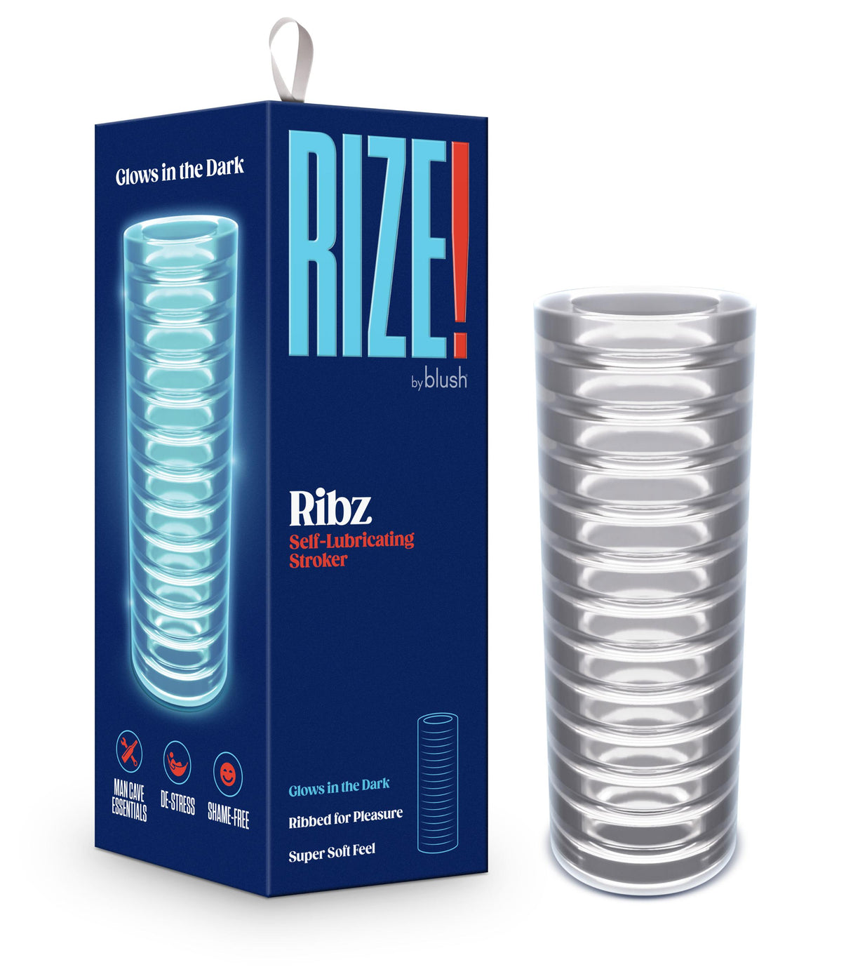 Rize - Ribz - Glow in the Dark Self - Lubricating Stroker - Clear | 819835029250 | Discreet Personal Wellness
