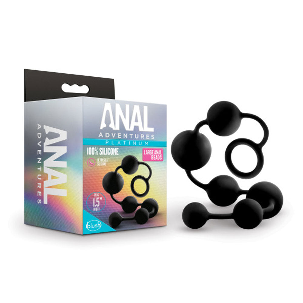 Anal Adventures - Platinum - Silicone Large Anal Beads - Black | 819835026440 | Discreet Personal Wellness