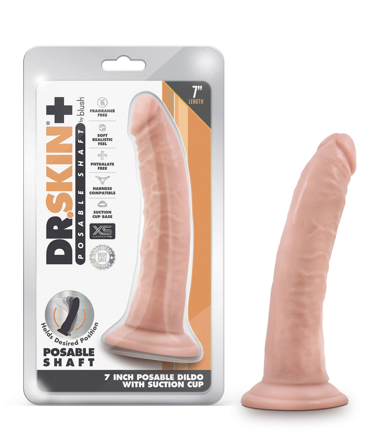 Dr. Skin Plus - 7 Inch Posable Dildo - Vanilla | 819835028444 | Discreet Personal Wellness