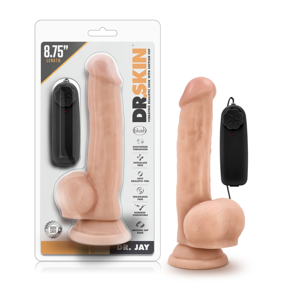 Dr. Skin - Dr. Jay - 8.75 Inch Vibrating Penis With Suction Cup - Vanilla | 819835022404 | Discreet Personal Wellness